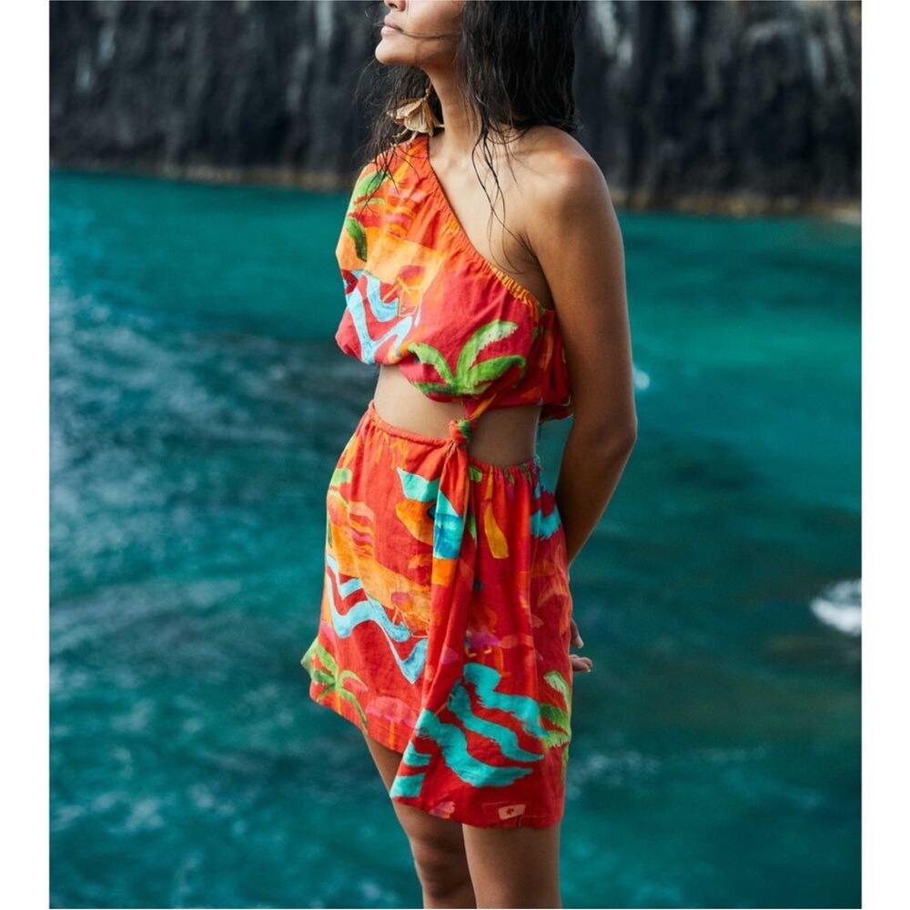 NWT Farm Rio Ipanema Red Floral Cutout Mini Dress